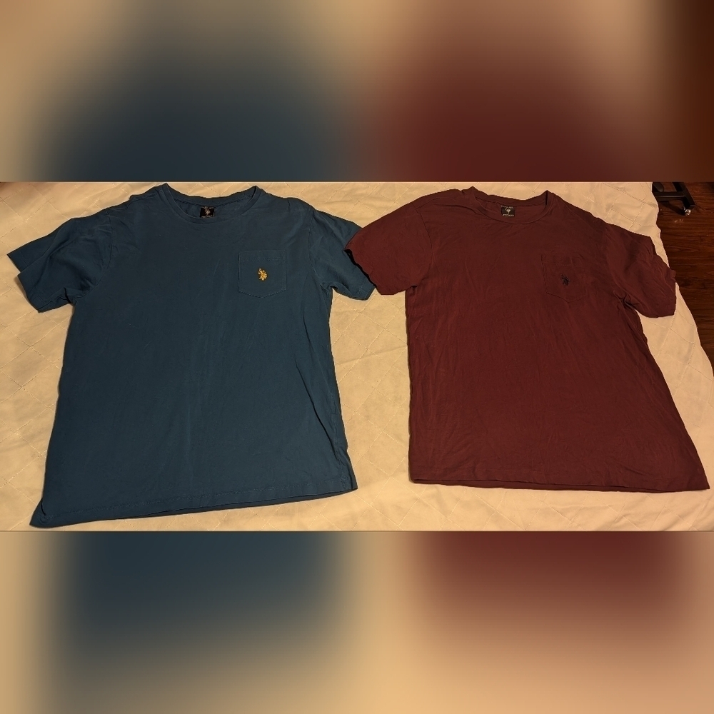 U.S. Polo Assn. Men's Crew Neck Pocket 2PCS Lot Tees Size L Pre-owned Excellent